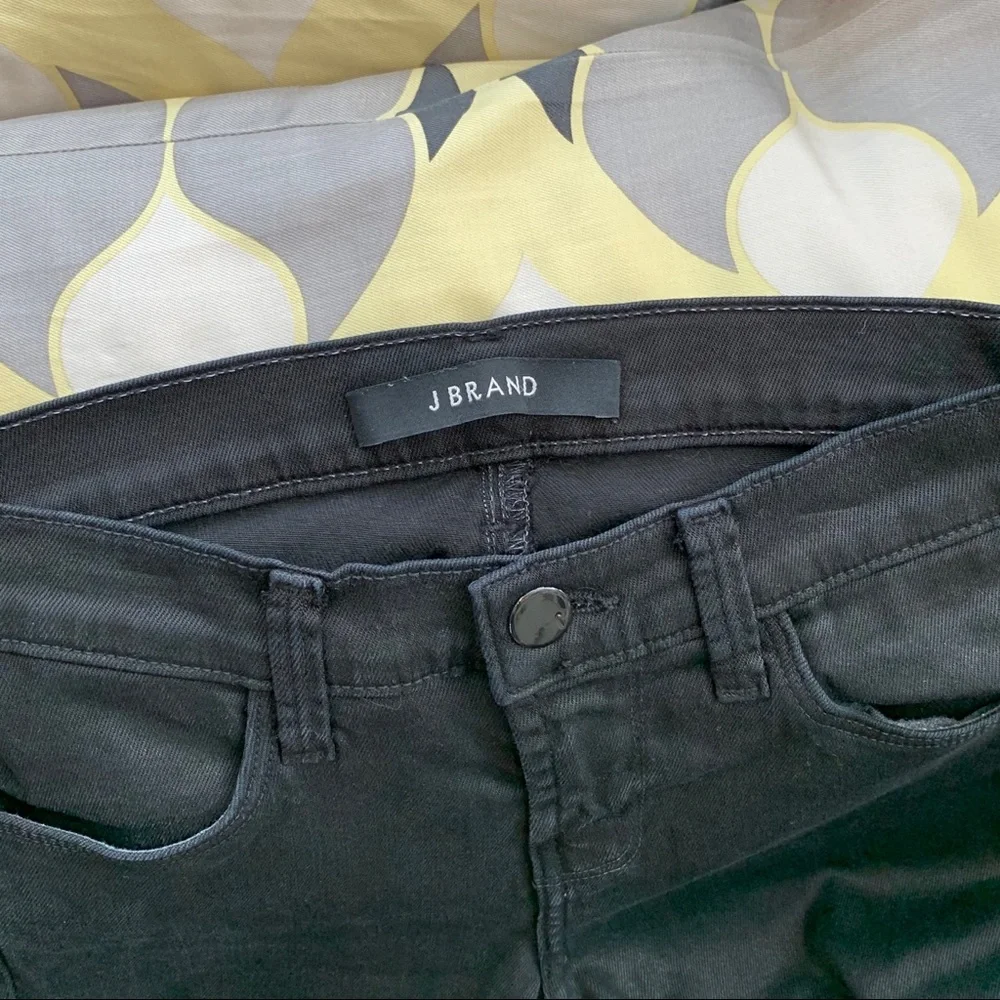 J Brand Super Skinny Lacquered Black Coated Jeans Low Rise Stretch USA 24/0 Edgy